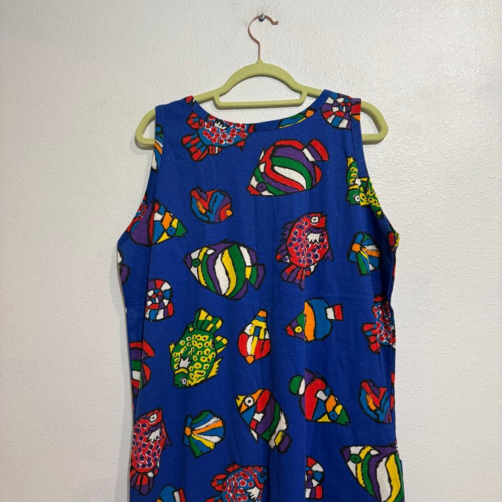 Jim Bay Original Blue Fish Print Sleeveless Maxi Dress Made in USA Sz OS - Picture 6 of 7
